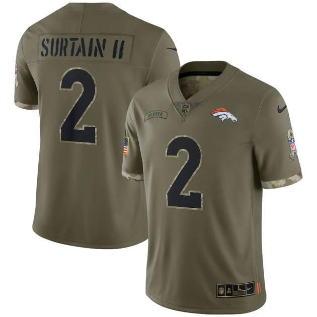 mens nike patrick surtain ii olive denver broncos 2022 salute to service limited jersey